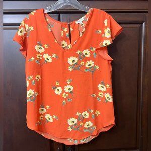 Lily White Top women’s size M orange, yellow, green and black.